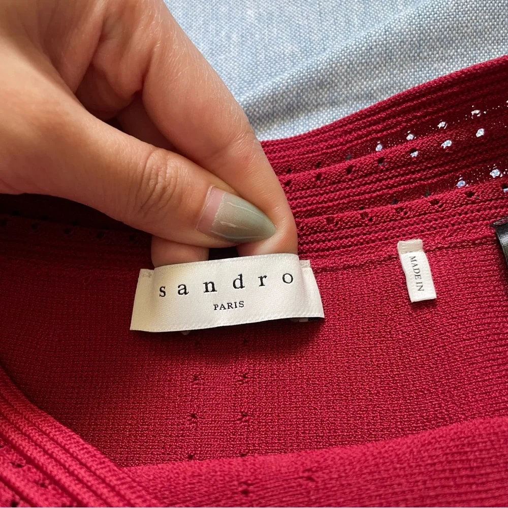 Sandro Circle Scallop Skirt Size 1 in Red - Picture 4 of 6